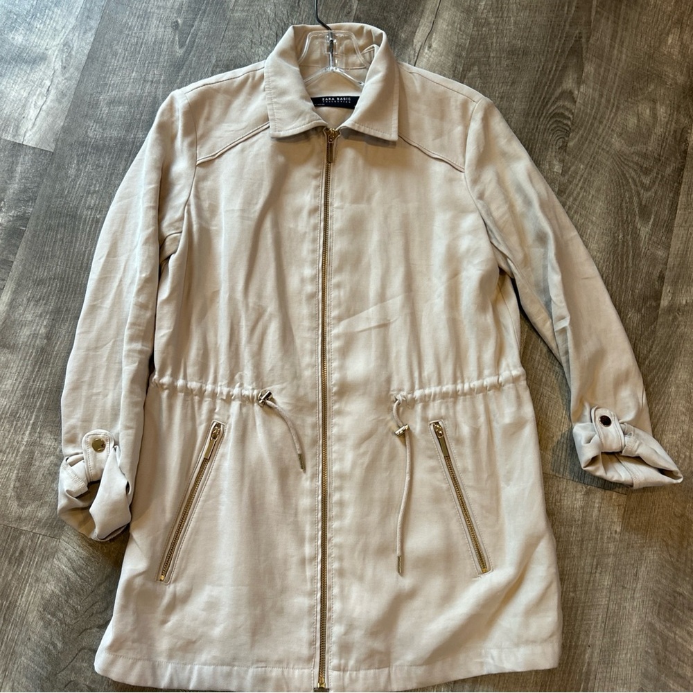 Zara Basic Collection Tan Drawstring Zip Front Co… - image 7
